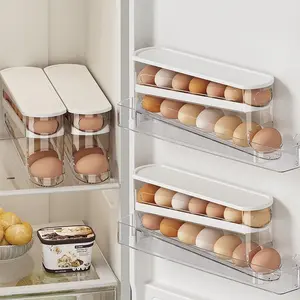 Gravity Feed Egg Dispenser for Refrigerator - Automatic Rolling Tiered Rack Maximizes Fridge Space, Keeps Eggs Organized & Prevents Damage