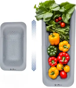 Over The Sink Colander for Kitchen - Collapsible Strainer Basket, for Fruit and Vegetable Wash, Drain Pasta, Dry Dishes. (7.9” W, x 14-19.3” L, x 2.75” H) Gray