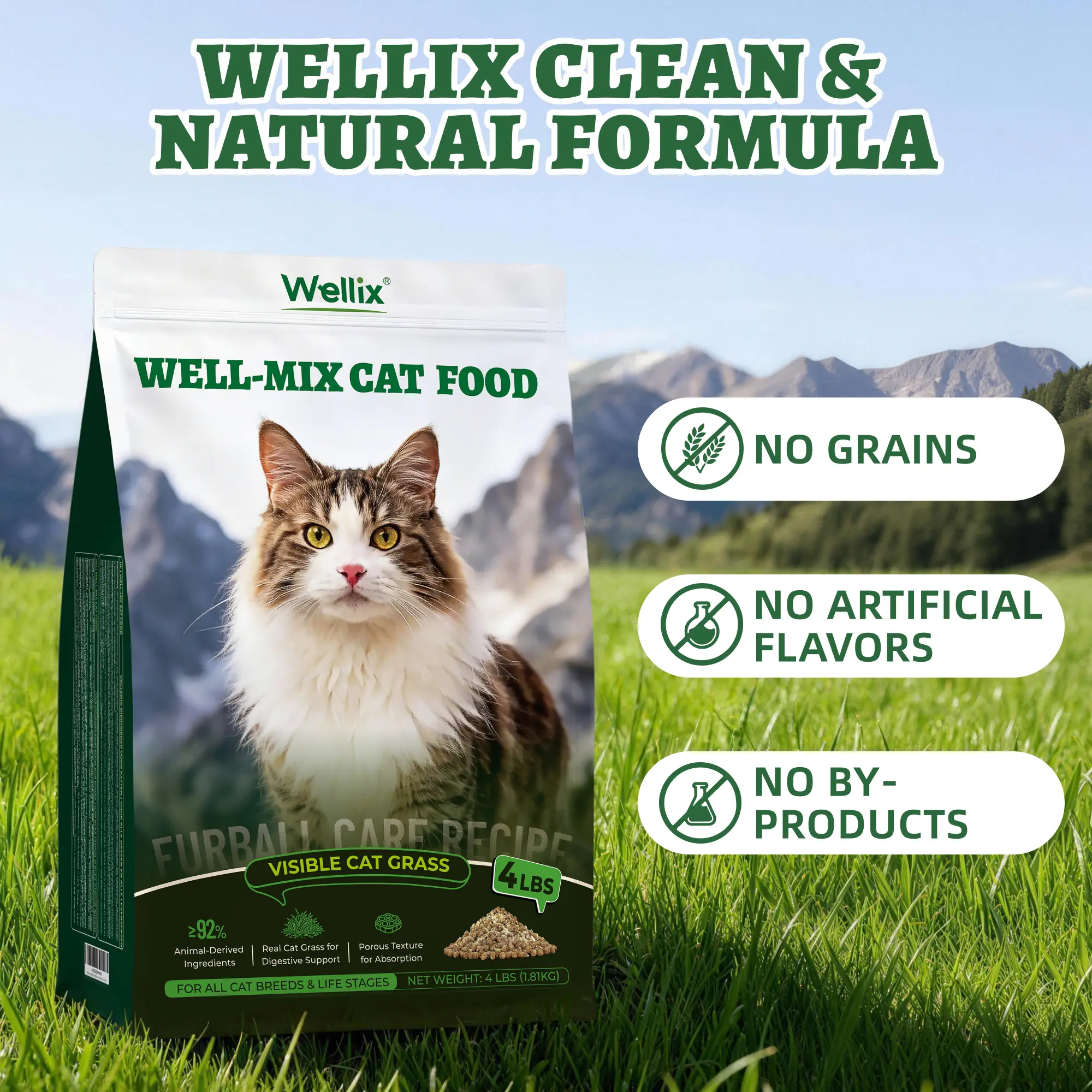 Wellix 63.5oz Hairball Control Cat Food, High Protein Grain Free Dry Cat Food with Fresh Chicken, Fresh Bone-In Chicken & Chicken Liver, No Artificial Attractants