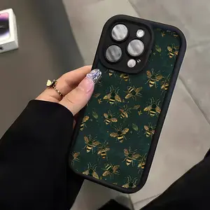 A High-End Retro-Style Matte Phone Case with a Green Background And Bee Pattern, Compatible with Iphone Models 16/16Pro/16Promax/16Plus/16E/15/15Plus/15Pro/15Promax, 14/14Plus/14Pro/14Promax, 13/13Pro/13Promax, 12/12Pro/12Promax, 11/11Pro/11Promax, 7/8Plu