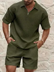 KZZ Men's Solid Color Short Sleeve Tee & Shorts Set Loose Fit Casual Fashion Cozy Breathable Two-piece Outfits for Summer Daily Wear Clothing Shortsleeve Menswear Men's 2 Piece Set，