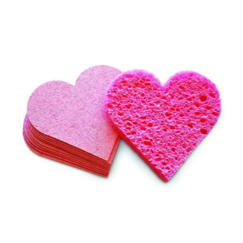 Pink Heart-Shaped Compressed Cellulose Sponges Multi-Pack (2.5 in, 75 Pieces) - Soft, Moisture-Absorbent Home Care Cleansing Tools, Storage-Ready for Eye Area Cosmetic Makeup Removal, Sensitive Skin, Fragrance Free, Makeup Remover, Biodegradable, Gentle E