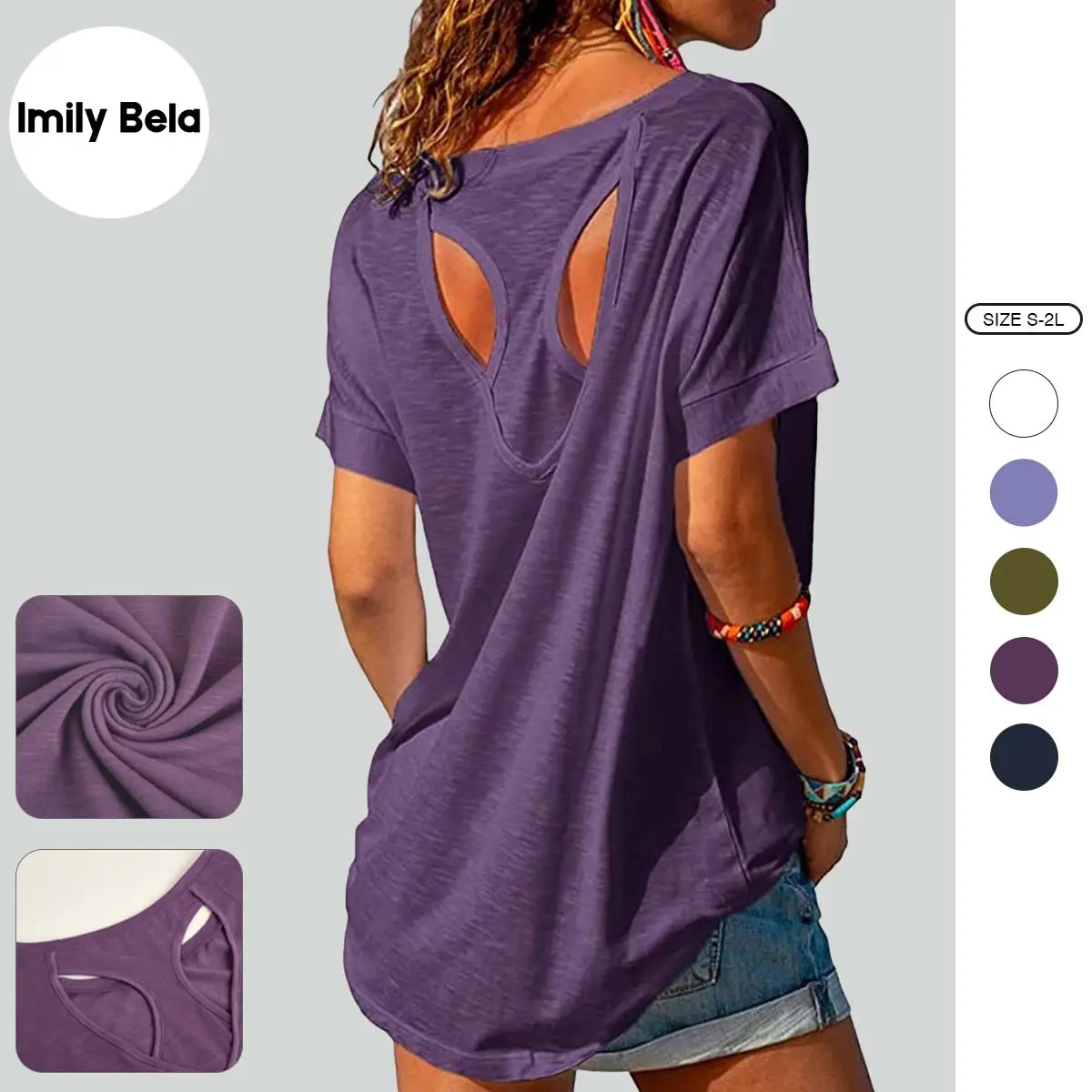 Imily Bela Women's Backless Loose-Fit Athleisure Gym Performance Top - Elastic Breathable Dry Fit Stretch Activewear Tee for Summer Gym Training, Elastic Breathable Sportswear, Backless Athletic Shirts, Activewear Tees, Crew Neck, Gym Workouts