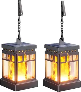 SummerVibes KOOPER 2/4 Pack Hanging Solar Lanterns Outdoor Waterproof, 2PCS Flickering Flame Hanging Solar Lights for Outside, Outdoor Solar Lanterns up to 12 Hours, Lanterns Decorative for Patio Porch Yard Garden Decor