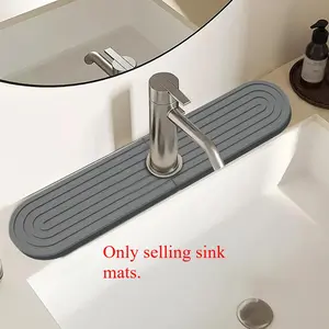 Quick-drying silica mud kitchen sink mat – 15.5 inches, super absorbent, waterproof faucet tray with sandpaper – light gray