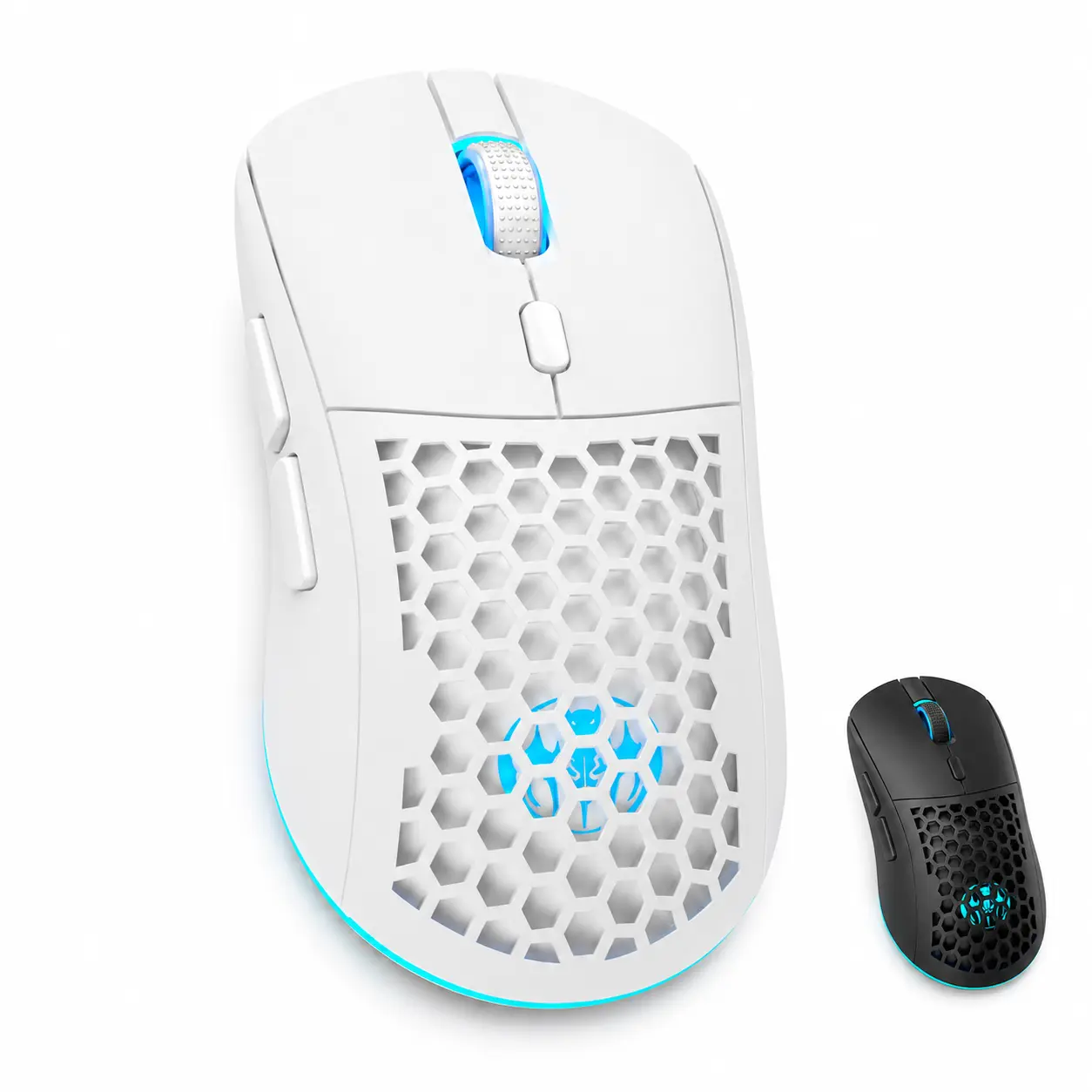 Wireless & Wired Dual-Mode Gaming Mouse with 2.4G Receiver, Rechargeable, Lightweight Honeycomb Shell, Adjustable DPI, 6-Button LED, for Laptops, Desktops, Office Work, Black or White