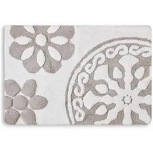 212 MAIN 20x30 in. Modern Non-Skid Rectangle Medallion Cotton Tufted Bath Rug, Grey, Mats