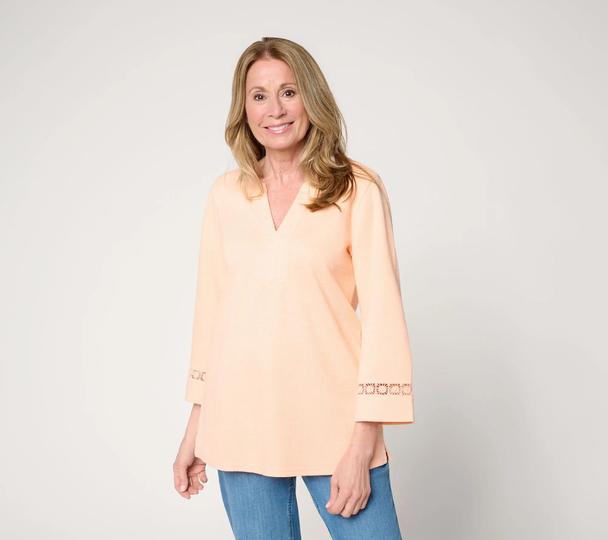 Susan Graver Soleil Petite Printed Slub Rib Knit Tunic