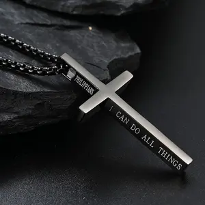 Titanium Steel Letter Cross Necklace - Simple and Fashionable Design for Men and Women, Personalized Gifts for Friends and Family Chain