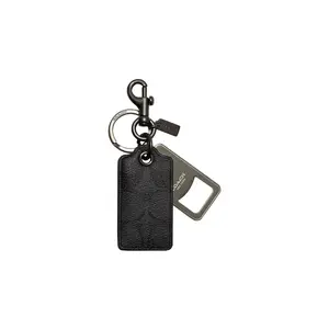 Coach Key Fob with Metal Logo Embossing, Coated Canvas, Mini Women's Keychain Clutch in Black
