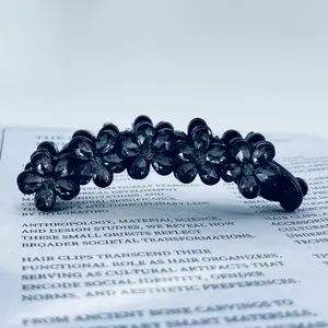 4007 Elegant Black Crystal Flower Banana Hair Clip