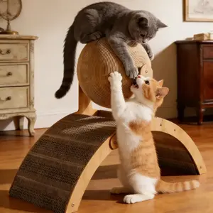 Cat scratching board with hanging ball toy，cat stuff for indoor: includes an extra-high scratching post for claw sharpening, an arched bridge design that is both attractive and durable. This wall-mounted design is a must-have for cat lovers.