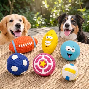 6-Pack Interactive Pet Toys Sports & Character Ball Assortment Textured Squeakers for Play Training Football Funny Lemon Silly Face Soccer Target Disc Training Ball Set outdoorfun