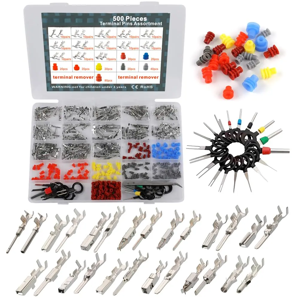 500Pcs Connector Terminal Pin Wire Harness Pins Automotive Auto Car Electrical Connector Pins Motorcycle ATV 1/1.5/1.8/2.2/2.8/3.5mm