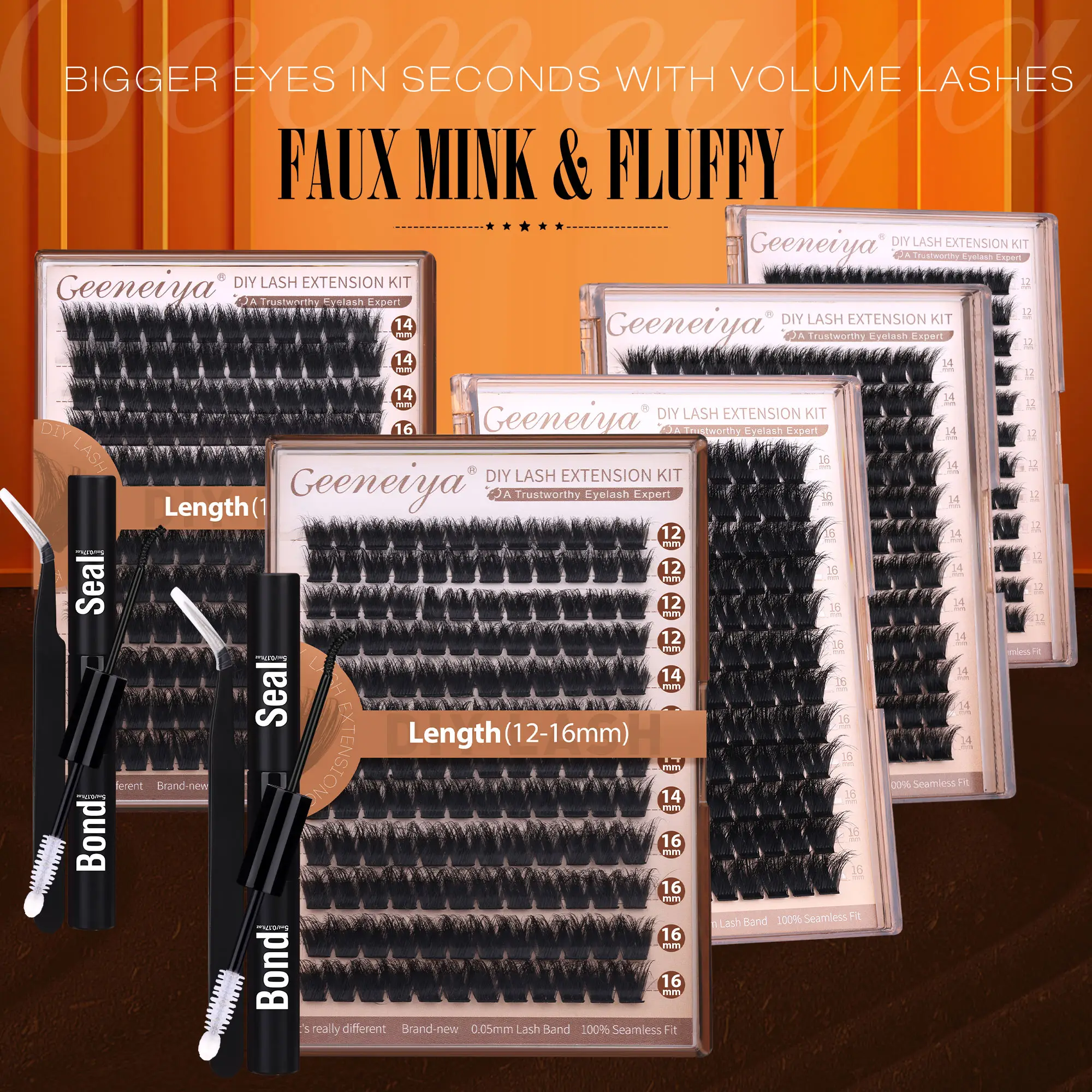 【FAUX MINK】Geeneiya 200D Lash Extension Kit Fluffy Eyelash Extension Kit Thick Volume Lash Clusters Kit Wispy DIY Individual Eyelashes Kit with Lash B
