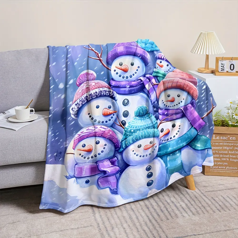 Snowman Christmas Throw Blanket, Cute Snowman Family Winter Blanket with Colorful Hats and Scarves Design, Cozy Holiday Blanket for Kids Bedroom Couch Sofa Bed, Christmas Home Decor Gift, Soft Winter Blanket for Family Christmas Season