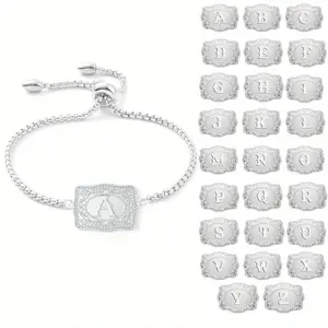 Initials A-Z Adjustable Bracelet with Belt Buckle Clasp |   Stainless Steel, Name Letter Jewelry for Men & Women, A-Z Alphabet Charms, Unisex Gift for Father's/Mother'S Day, Christmas, Birthdays - Year-Round Wear