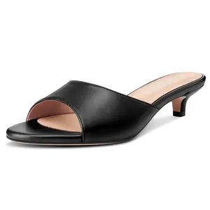 Womens Low Kitten Heel Open Toe Sandals Mules Shoes Slingback Prom Party Dress Summer 1.4 Inches Heels