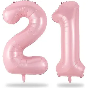 Giant Pastel Pink Number 21 40 Inch Self Inflating Mylar Helium Foil Balloon for Women 21st Birthday Girls Anniversary Party Decorations Supplies