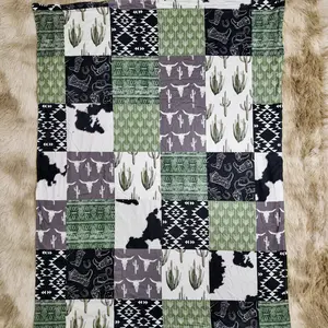 Cactus bull skull boots aztec printed green blanket western baby kids blankets