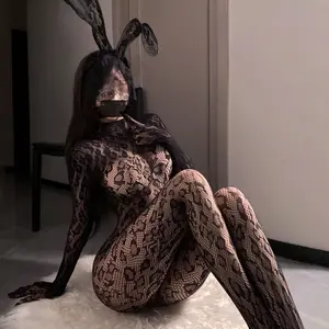 Easie House Wild Leopard Print High Neck Backless Bodysuit, Elegant Hollow Out Fishnet Elastane Elastic Material Lingerie, Intimate Gifts for Women, Seductive Intimate Wear