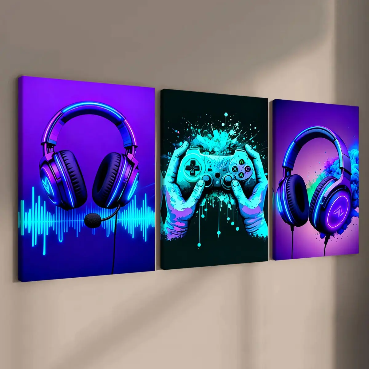 3 count wooden frame canvas, Graffiti game console poster, cool game room decoration, stylish living room decoration, Modern family poster, exquisite corridor wall art, Modern Home Decor, HD, waterproof, Wall Art Painting