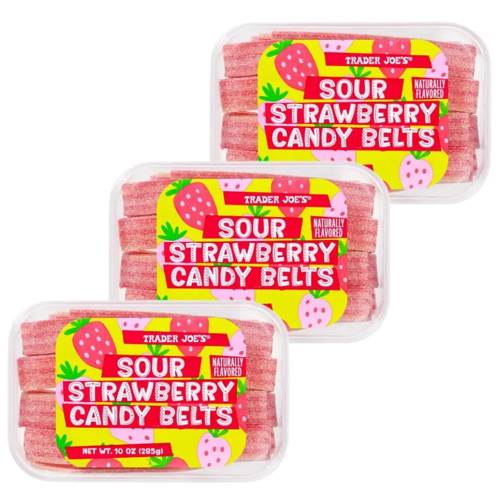 Trader Joe's Sour Strawberry Candy Belts, 3-Pack Chewy Fruit Candy Snacks