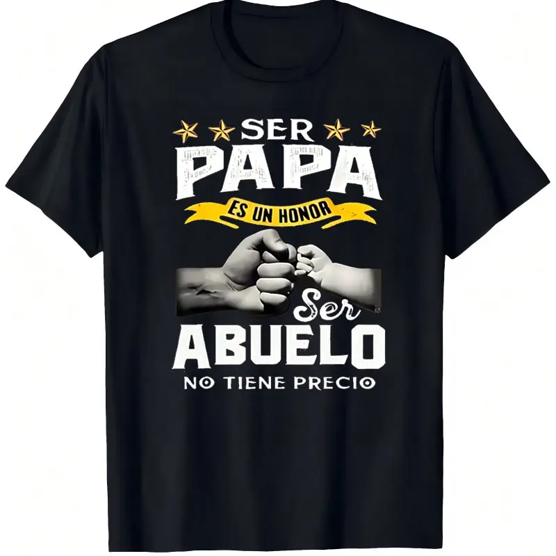 Men's 100% Pure Cotton Casual Round Neck Shortsleeve Graphic Print T-Shirt with "Ser Papa Es Un Honor Ser Abuelo" Grandpa Quote, Fitted Cut Classic Grandfather Gift (Do Not Dry Clean), All Seasons, Basic, Tops, Menswear