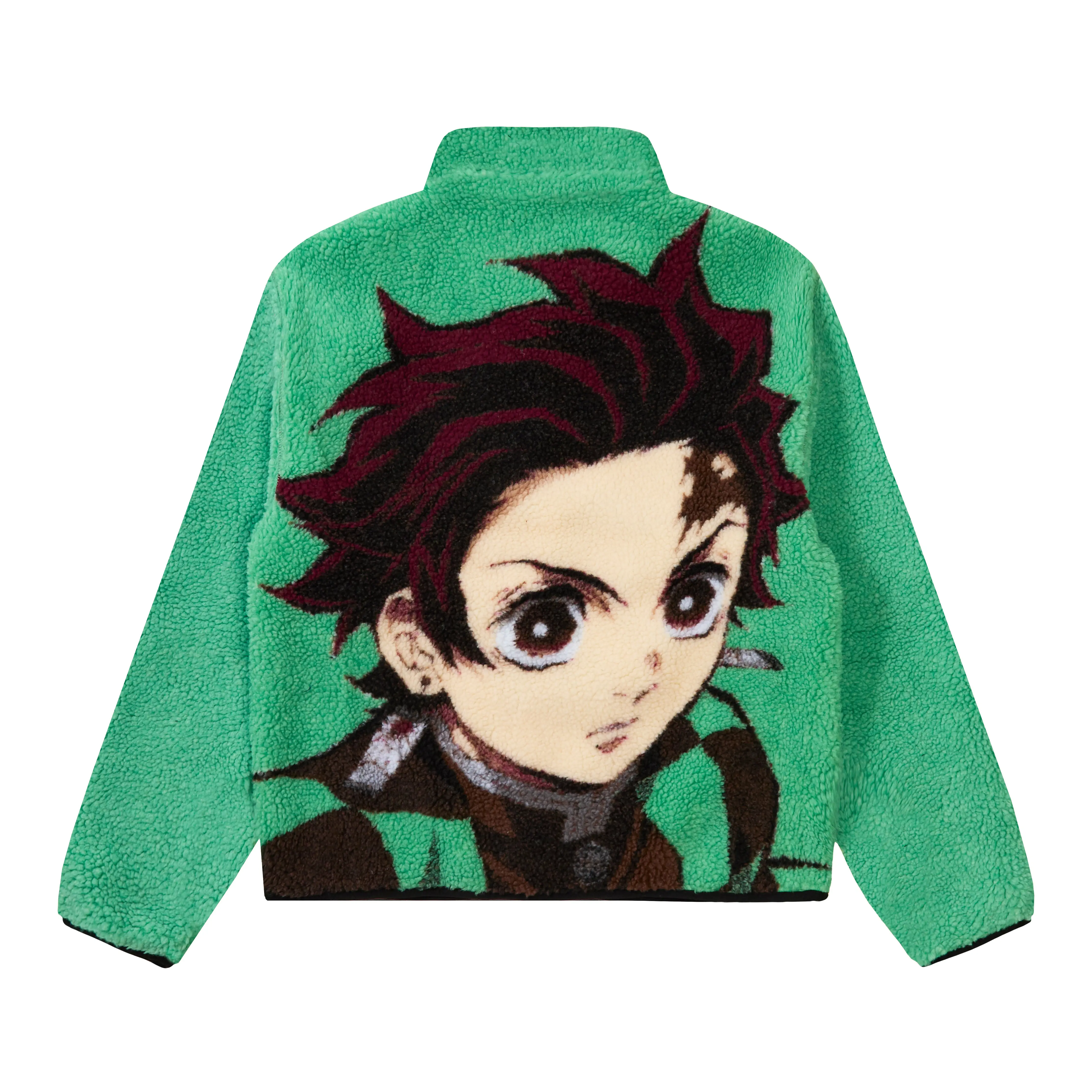 Women's Officially Licensed Demon Slayer Tanjiro Kamado Hooded Sherpa Fleece Polyester Jacket - Soft, Casual, Long Sleeve, True Fit, True To Size, Tops, Small, Large, 2XL, 3XL Outerwear Coat Shell