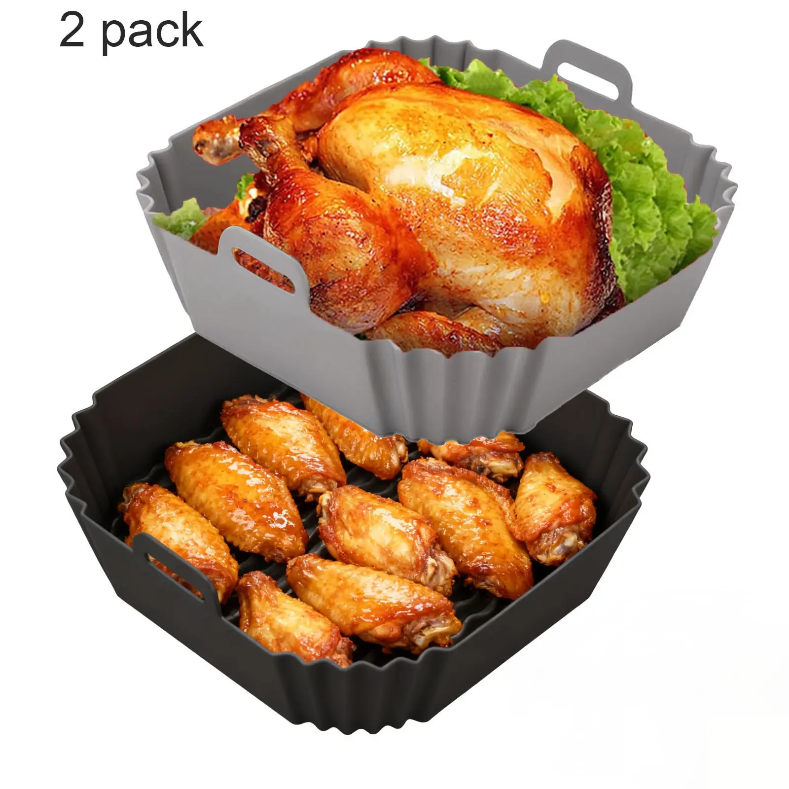2 Pack Square Silicone Air Fryer Liners , Compatible with Ninja AF141 181, 8.5 Inch Air Fryer Liners for COSORI 5-6.5 QT, Reusable Silicone Basket, Air Fryer Accessories, Air Fryer Sheets