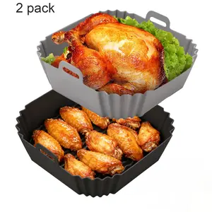 2 Pack Square Silicone Air Fryer Liners , Compatible with Ninja AF141 181, 8.5 Inch Air Fryer Liners for COSORI 5-6.5 QT, Reusable Silicone Basket, Air Fryer Accessories, Durable