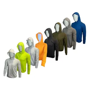 4 PACK - 50/50 Cotton/Polyester Blend long Sleeve Hooded Shirt available in HI VIS ORANGE AND SAFETY GREEN