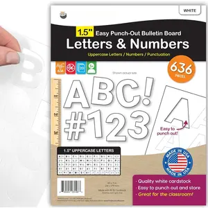 636 count 1.5 in. White Bulletin Board Letters & Numbers, Capital Alphabet Letters, Numbers, Punctuation,  Made Card Stock Punch Out Letters for Posters, Bulletin Boards, Classroom