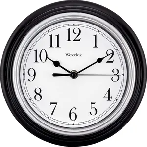 Quartz Movement Round Wall Clock, Contemporary Analog Design, Battery-Powered for Indoor Use (Black, 9 Inch)
