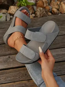 Women's Thick Sole Wedge Sandals, Front & Back Velcro Decoration, Daily Wear, Outdoor, Home Use, PU Leather, Rubber Material