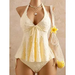 Women's Stylish Two-Piece Tankini Swimsuit, Comfortable Modest Beachwear Outfit Perfect for Pool Parties, Vacations & Beach Trips