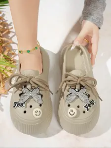 Women's Shoes with Rhinestone Butterfly Flower, Summer Fashion Casual Thick Sole Slippers, Outdoor Trendy Sandals, Indoor Non-Slip Slip-On Shoes