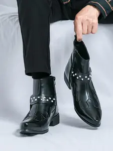 Men's Fashionable Punk Style Spiked Decor Chelsea Boots, Business Style Pointed Toe Ankle Boots for Party, Daily Clothing Decor for Men, Walking Shoes