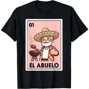 Traditional Mexican Grandma and Grandpa Grilling Bingo T Shirt for Unisex Comfort and Classic Style