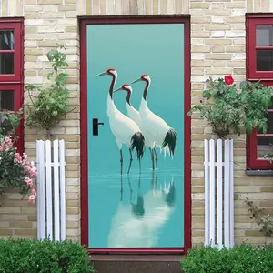 2pcs Chinese Style Red-Crowned Crane Wall Stickers Self Adhesive Removable Waterproof Eco Friendly Decorative Stickers for Living Room Bedroom Study Room Background Wall Home Decoration New Year Festiva