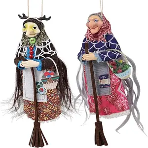 Handmade Kitchen Witch Doll for Good Luck, Witch Doll Hang on Door Decor, Luck Charm Home Decor Unique Kitchen Hanging Decor for Cuisine, Flying Witch Figures on Broomsticks, Hanging Ornaments, Decoration