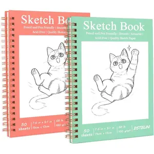 2 Pack Hardcover Sketchbooks (100 GSM Sketch Paper), 7.5x5.1 Inch Spiral Sketch Book for Sketching, Drawing, Painting, 50 Sheets per Pack, Pink and Green