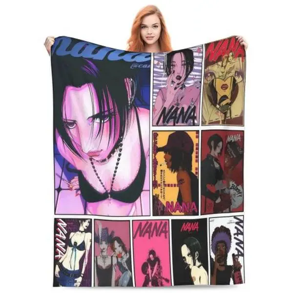 Warm Soft Nana Series Anime Cartoon Blanket - Multifunctional All Season Throw, Wrinkle Resistant, Ideal for Couch Office Use, Thanksgiving Christmas Gift for Family