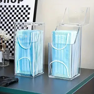 1PC Transparent Acrylic Mask Organizer with Lid Dustproof Multi-functional Desktop Storage Box Pencil Holder for Home Office Table Organizers