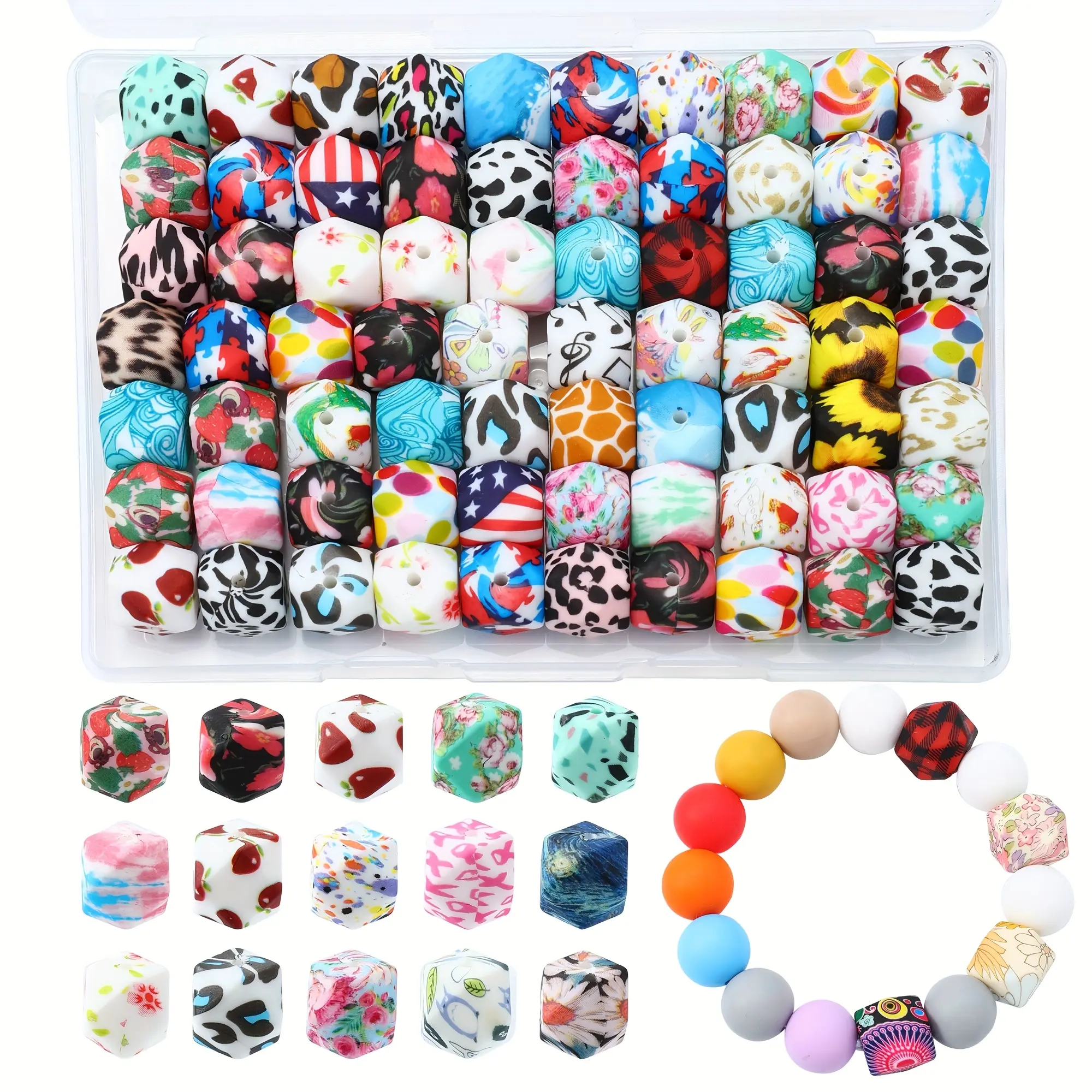 50 pieces /  14mm hexagonal silicone set in multiple colors and multiple types of silicone, cola beads, loose beads for jewelry, DIY creative keychain, chain, figurine pen decoration, bracelet, necklace, handmade items