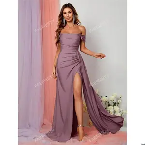 OrRedCarpetAppearancesBridesmaidDress PerfectForBridesmaids FaeriestyElegantSatinOff - ShoulderEveningGownWithHigh - SlitHem | EveningParties LuxuryWeddings Galas