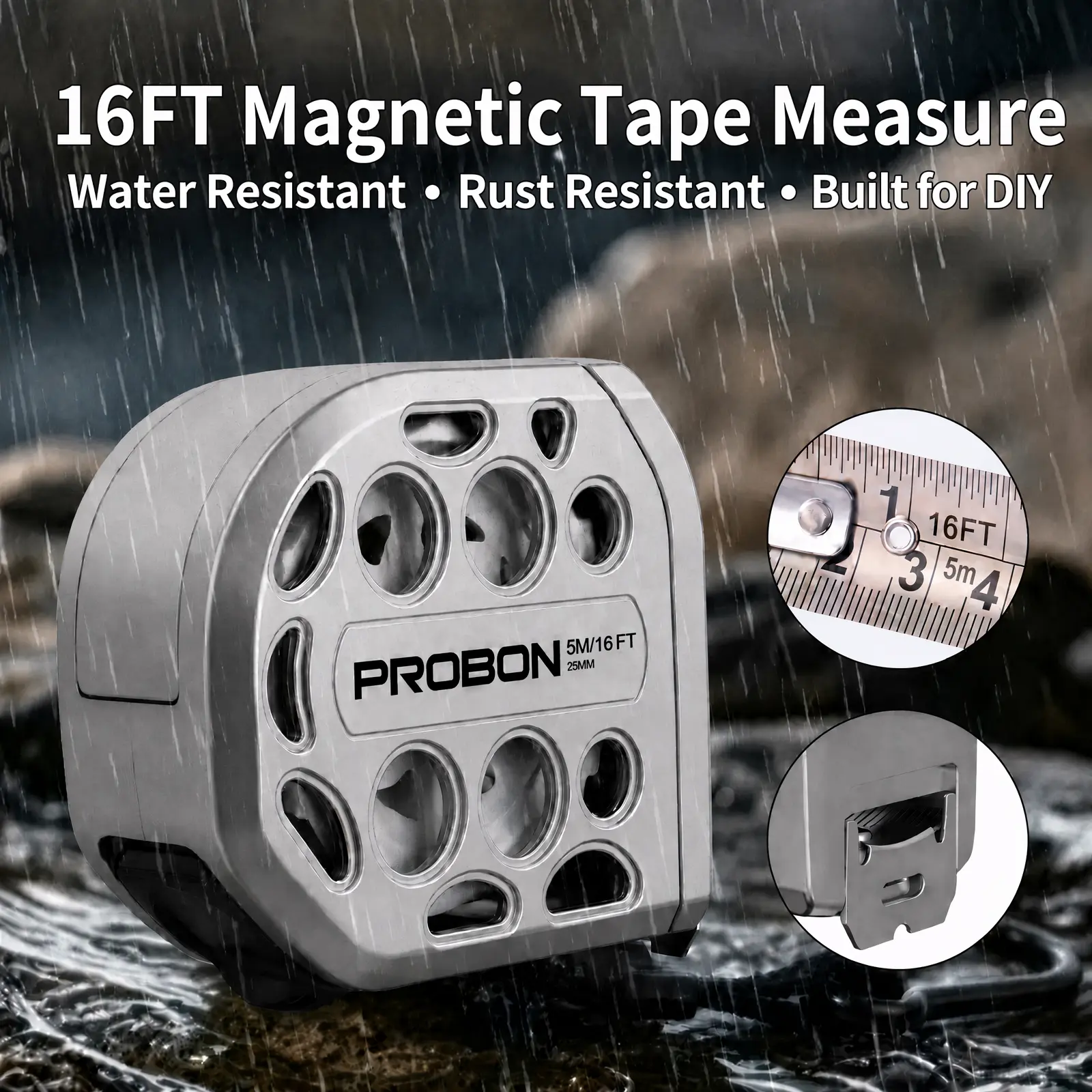 16FT Magnetic Stainless Steel Measurement Tape - Portable Retractable Measure Gauge with Self-Locking, Double-Sided Scale, Fraction Markings for Construction, DIY Users, Home Essentials