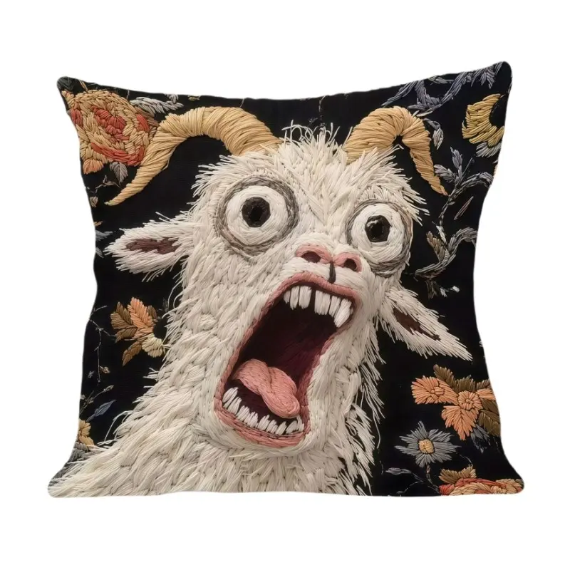 Viral Screaming Goat single-sided printed pillow cover, Hilarious Design, Cozy decor to style your living room, car and dorm with fun vibes, a gift choice to soothe stress and bring daily happiness. Pillow insert not included