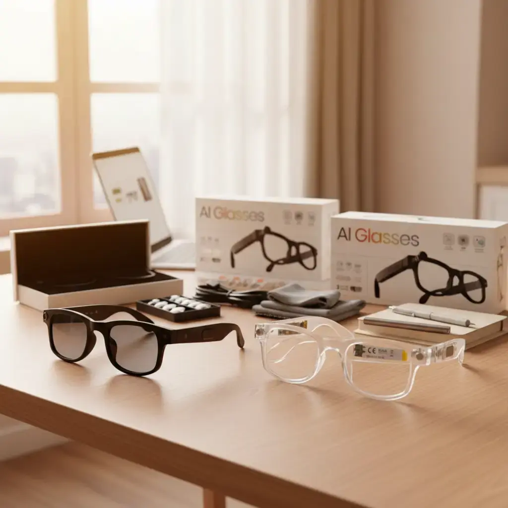 AIMB-G2 Unisex Adults Smart Glasses - Wearable Device with Camera, Bluetooth Audio, Translation, HD Photo, HD Video, Long Battery Life, Charging Cable, Cleaning Cloth for Travelers, Professionals