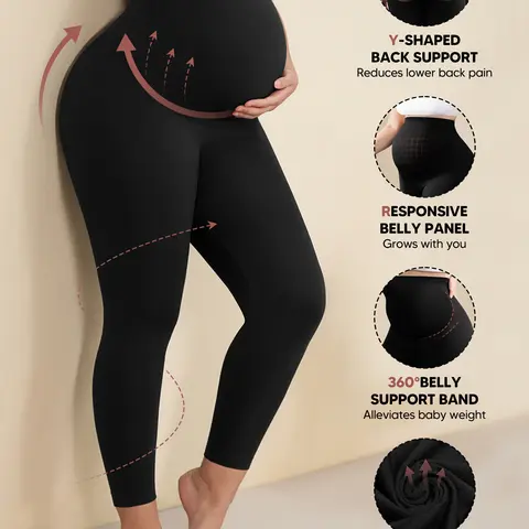 High Waist Maternity Leggings, Seamless Pregnancy Pants with Full Belly Support, Soft Stretchy Non-See-Through Yoga Pants for Pregnant Women, Pregnancy Clothes, Maternity Clothing, Maternity Wear, Maternity Apparel, Pregnancy Must Haves, Prenatal